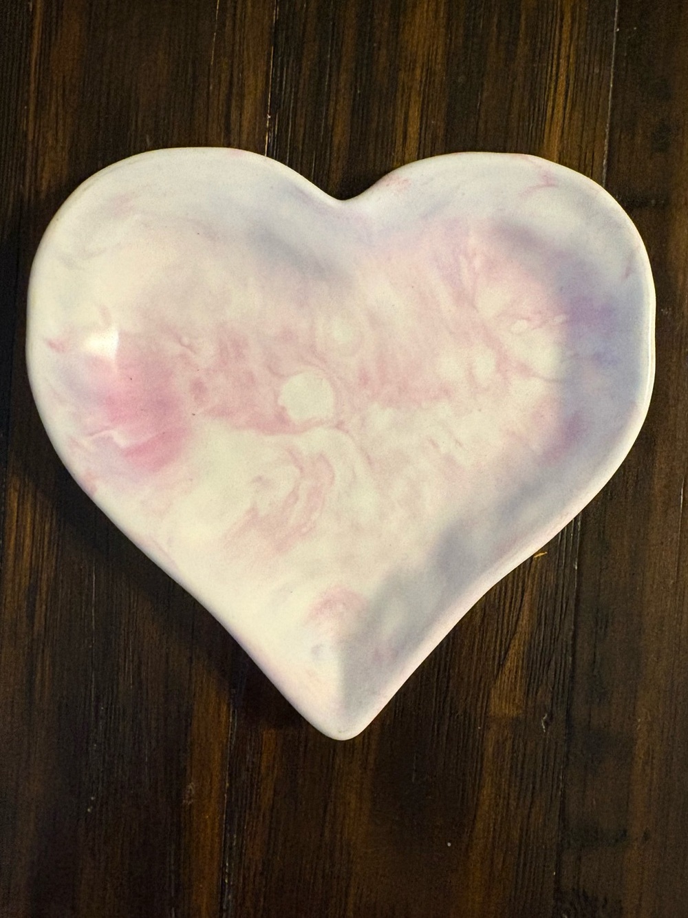 Handmade Heart Shaped Ceramic Trinket Tray in Soft Pink and white